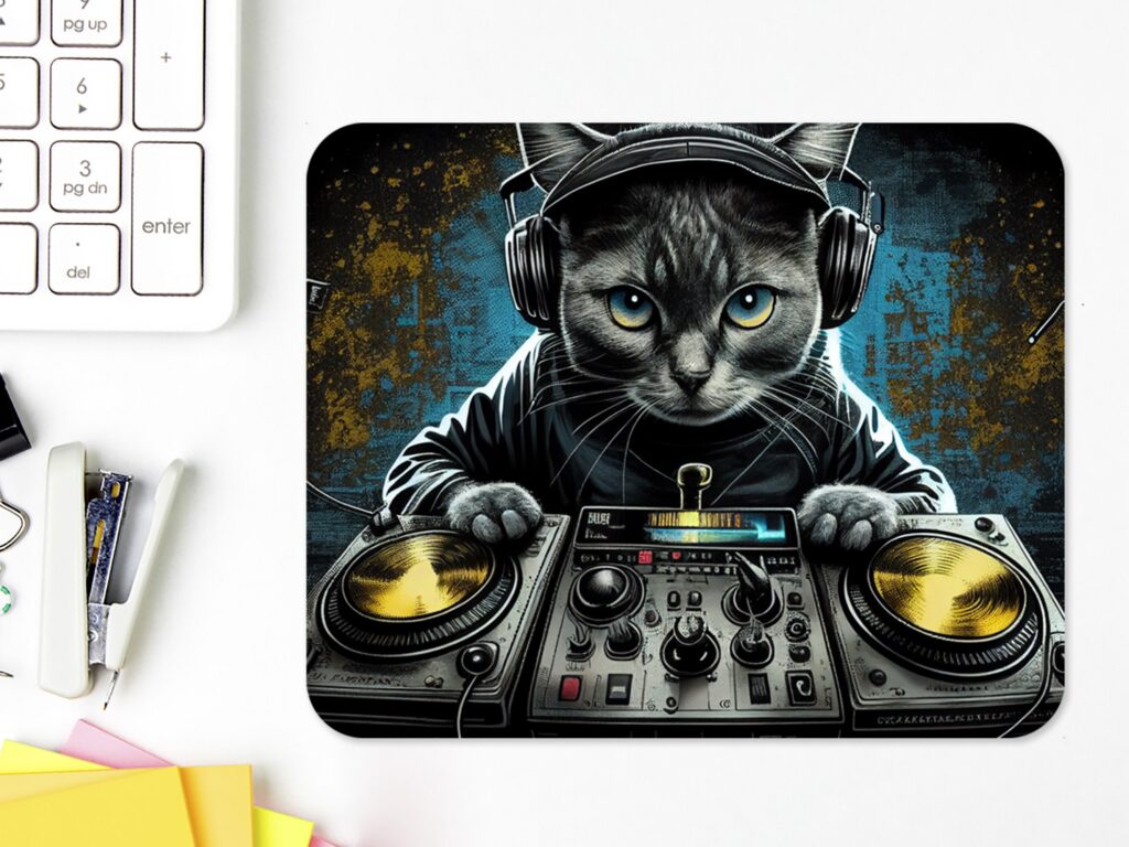 DJ Cat Mousepad, Premium Printing, Soft Polyester