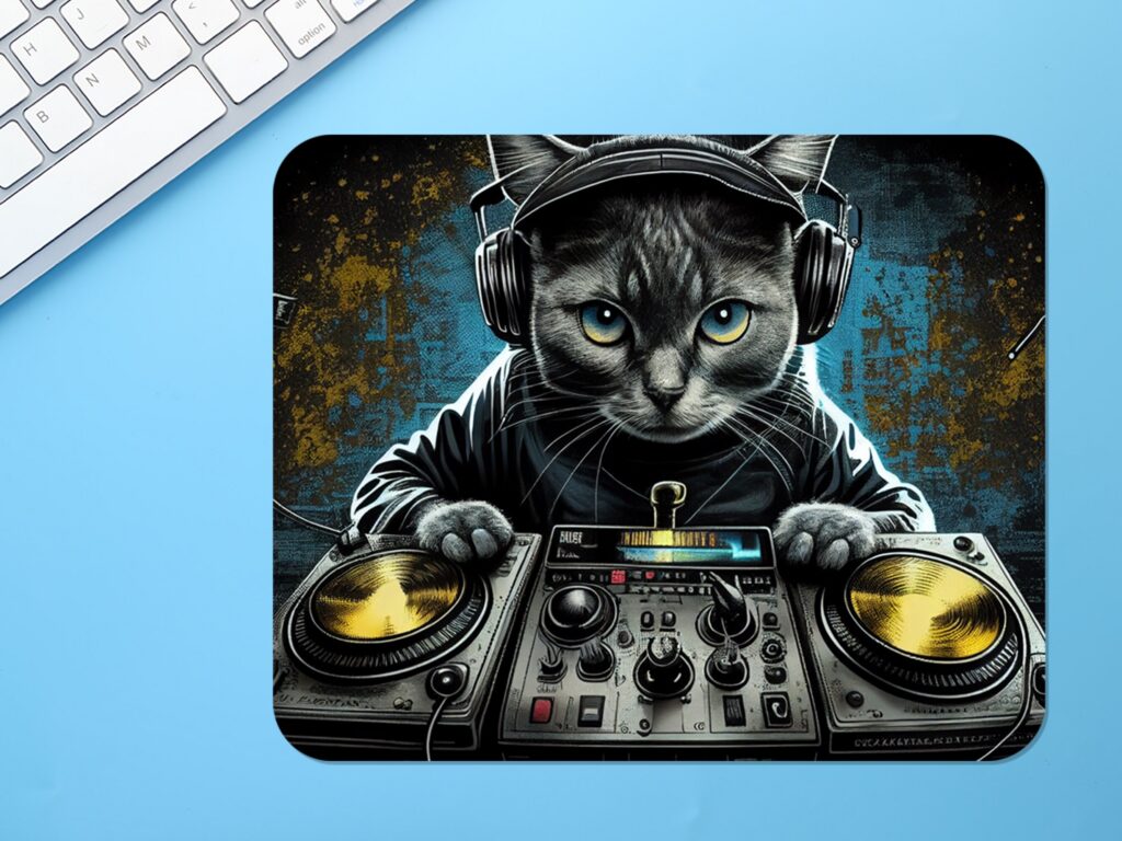 DJ Cat Mousepad, Premium Printing, Soft Polyester