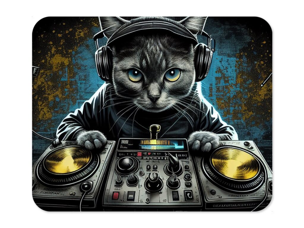 DJ Cat Mousepad, Premium Printing, Soft Polyester