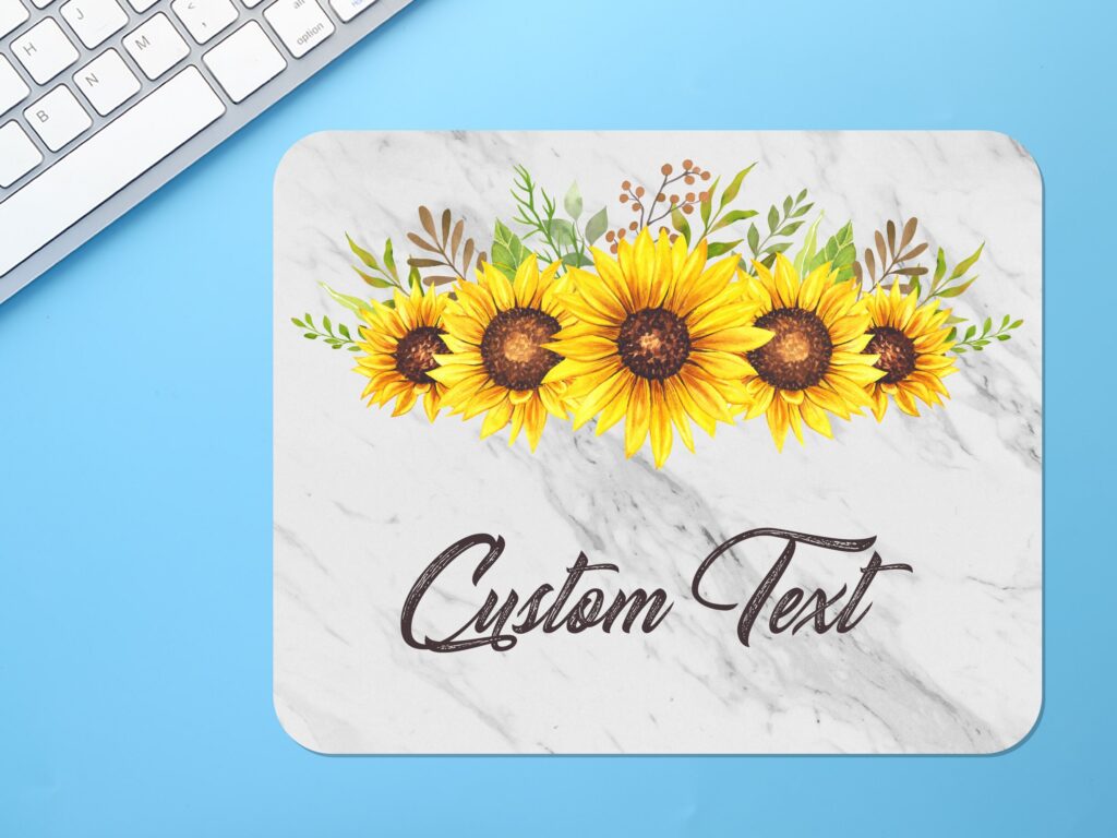 Custom Text Sunflower Mousepad, Soft Polyester, Personalized Gift