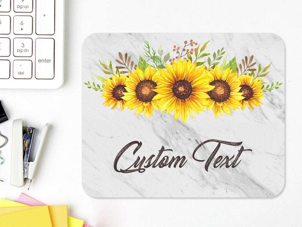 Custom Text Sunflower Mousepad, Soft Polyester, Personalized Gift