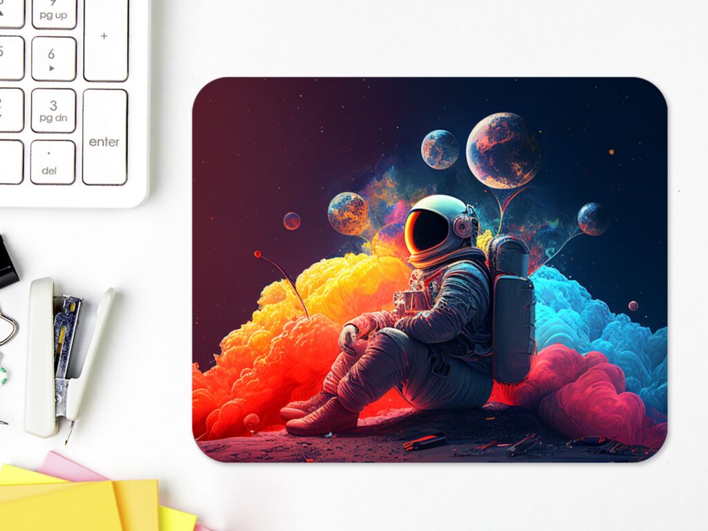 Meditating Astronaut Mousepad, Soft Polyester, Unique Design