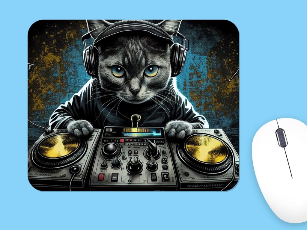 DJ Cat Mousepad, Premium Printing, Soft Polyester
