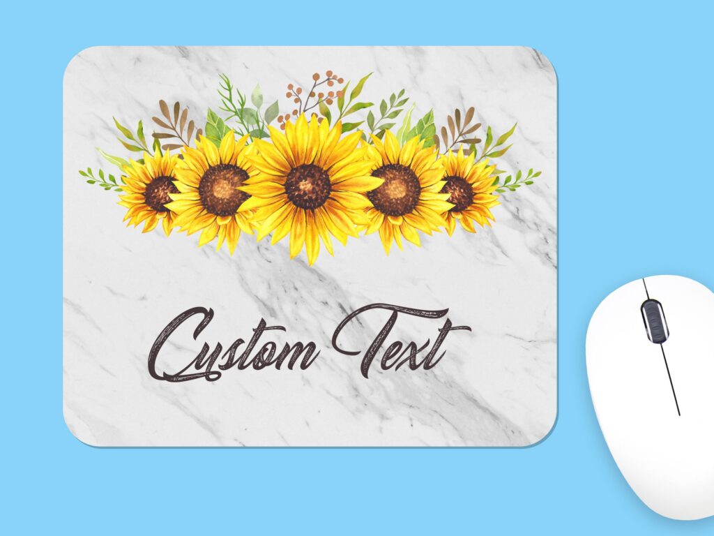 Custom Text Sunflower Mousepad, Soft Polyester, Personalized Gift
