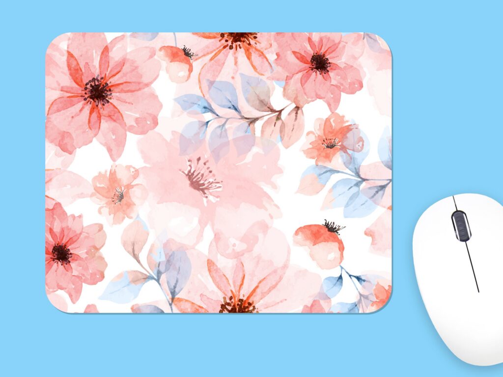Watercolor Floral Mousepad, Soft Polyester Fabric, Unique Design