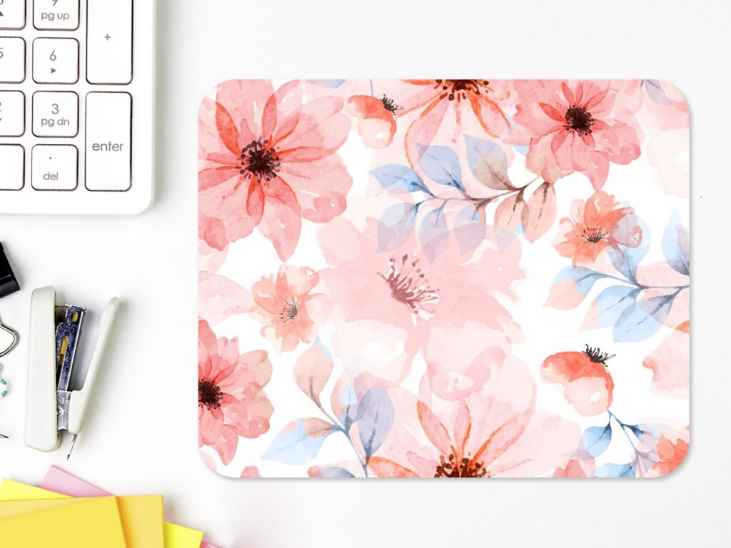 Watercolor Floral Mousepad, Soft Polyester Fabric, Unique Design