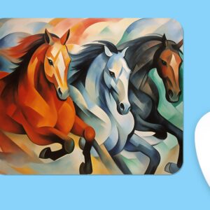 Running Horses Mousepad, Abstract Art, Non-Slip Rubber Base