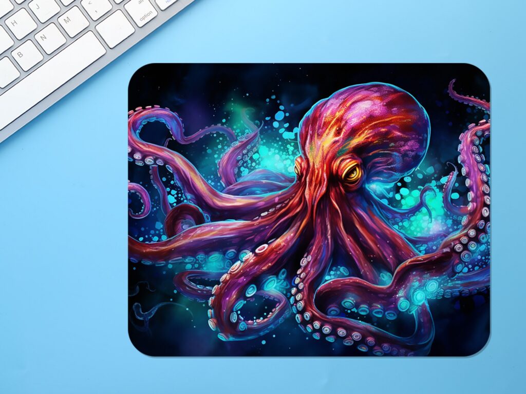 Colorful OCTOPUS Polyester Mouse Pad, Premium Printing mousepad, Long-Lasting Colors, Unique Octopus Design, Thoughtful Gift, Office gift