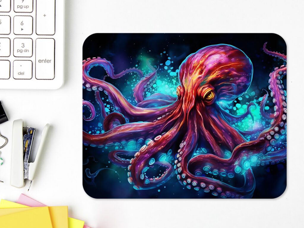 Colorful OCTOPUS Polyester Mouse Pad, Premium Printing mousepad, Long-Lasting Colors, Unique Octopus Design, Thoughtful Gift, Office gift