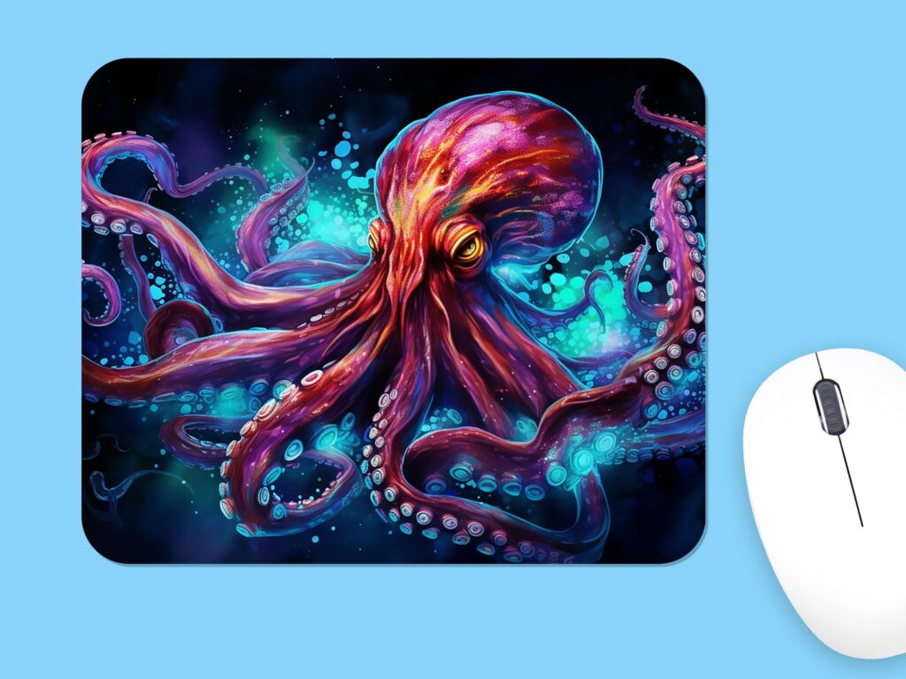 Colorful OCTOPUS Polyester Mouse Pad, Premium Printing mousepad, Long-Lasting Colors, Unique Octopus Design, Thoughtful Gift, Office gift