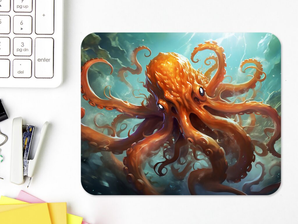 Octopus Art Mouse Pad, Colorful Desk Decor, Office Gift