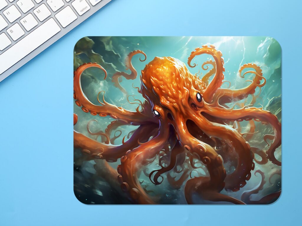 Octopus Art Mouse Pad, Colorful Desk Decor, Office Gift