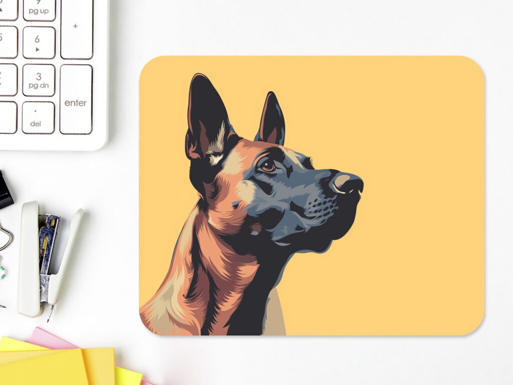 Stylized Belgian Malinois MOUSE PAD Soft Polyester, Premium Printing, Long-Lasting Colors, Unique Dog Design, Thoughtful Gift, Office gift