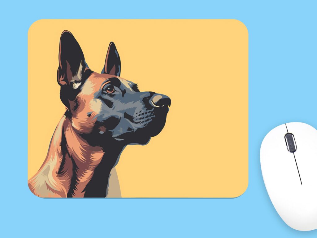 Stylized Belgian Malinois MOUSE PAD Soft Polyester, Premium Printing, Long-Lasting Colors, Unique Dog Design, Thoughtful Gift, Office gift