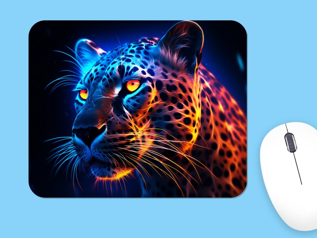 CHEETAH With Neon Glow MOUSEPAD, Soft Polyester Mouse Pad, Premium Printing, Long-Lasting Colors, Unique Design, Thoughtful Gift