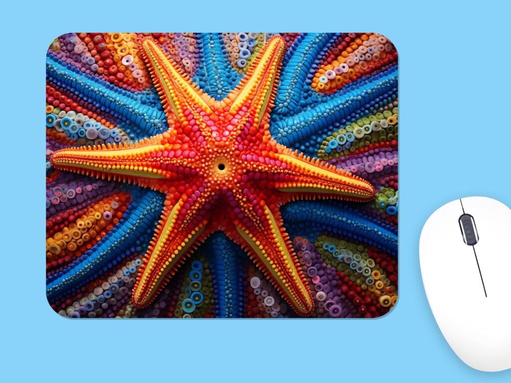 Colorful STARFISH Polyester Mouse Pad, Premium Printing mousepad, Long-Lasting Colors, Unique Starfish Design, Thoughtful Gift, Office gift