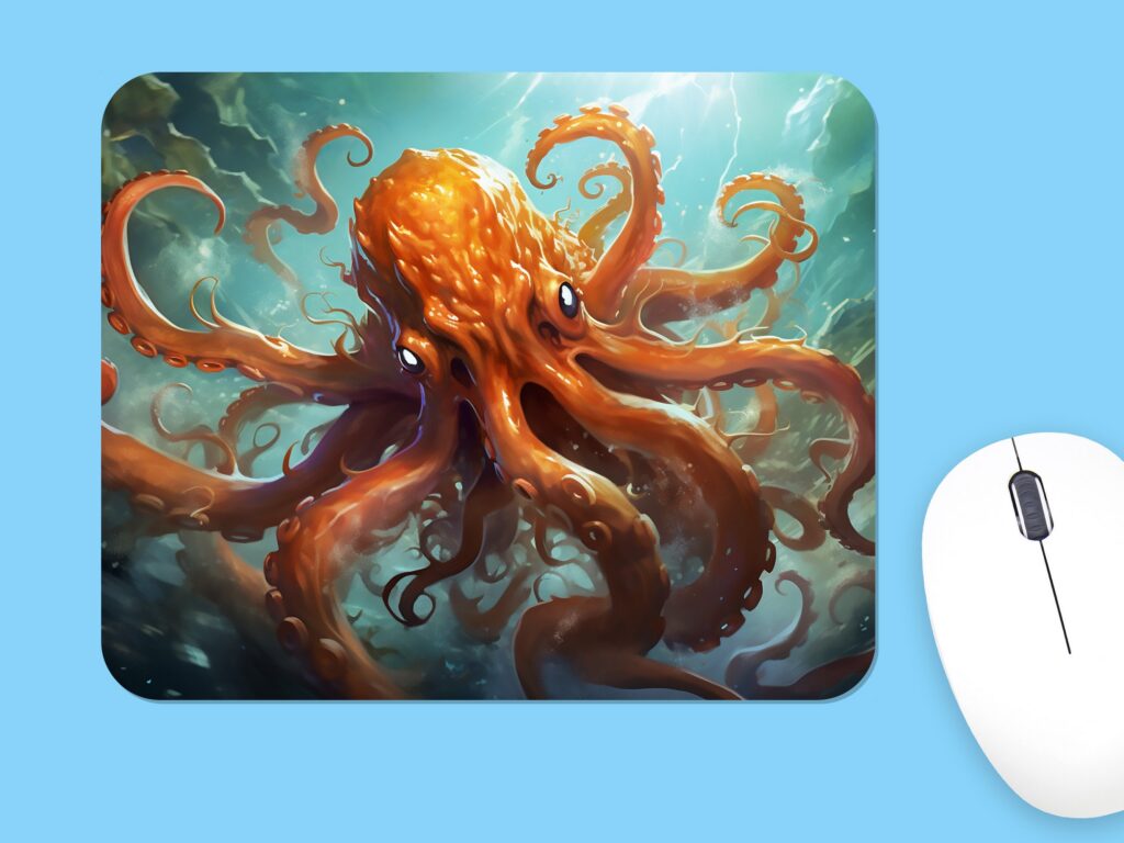 Octopus Art Mouse Pad, Colorful Desk Decor, Office Gift