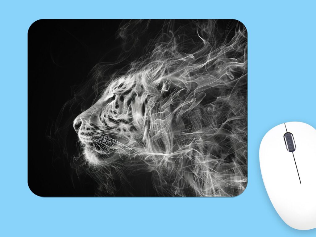 Smoke Tiger Mouse Pad, Polyester Fabric, Rubber Base