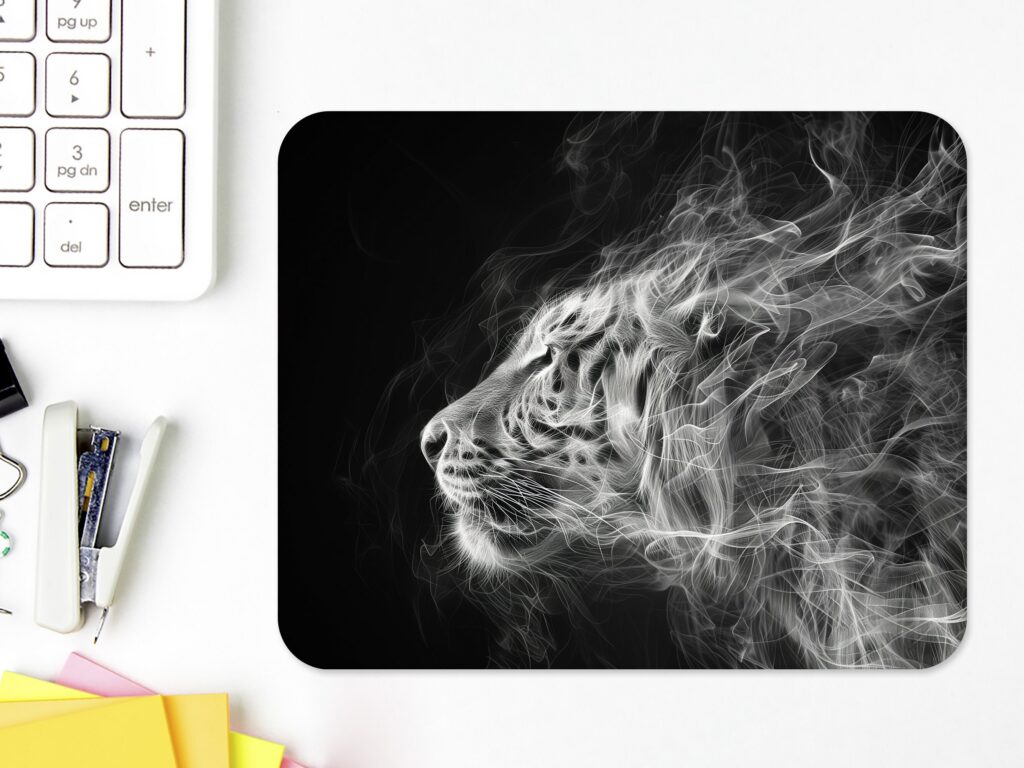 Smoke Tiger Mouse Pad, Polyester Fabric, Rubber Base