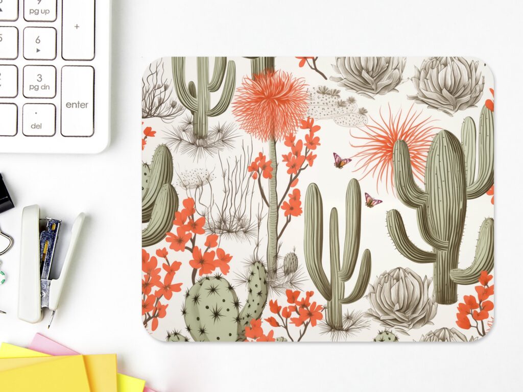 Desert CACTUS MOUSE PAD, Soft Polyester Mousepad, Premium Printing, Long-Lasting Colors, Unique Cactus Design, Thoughtful Gift