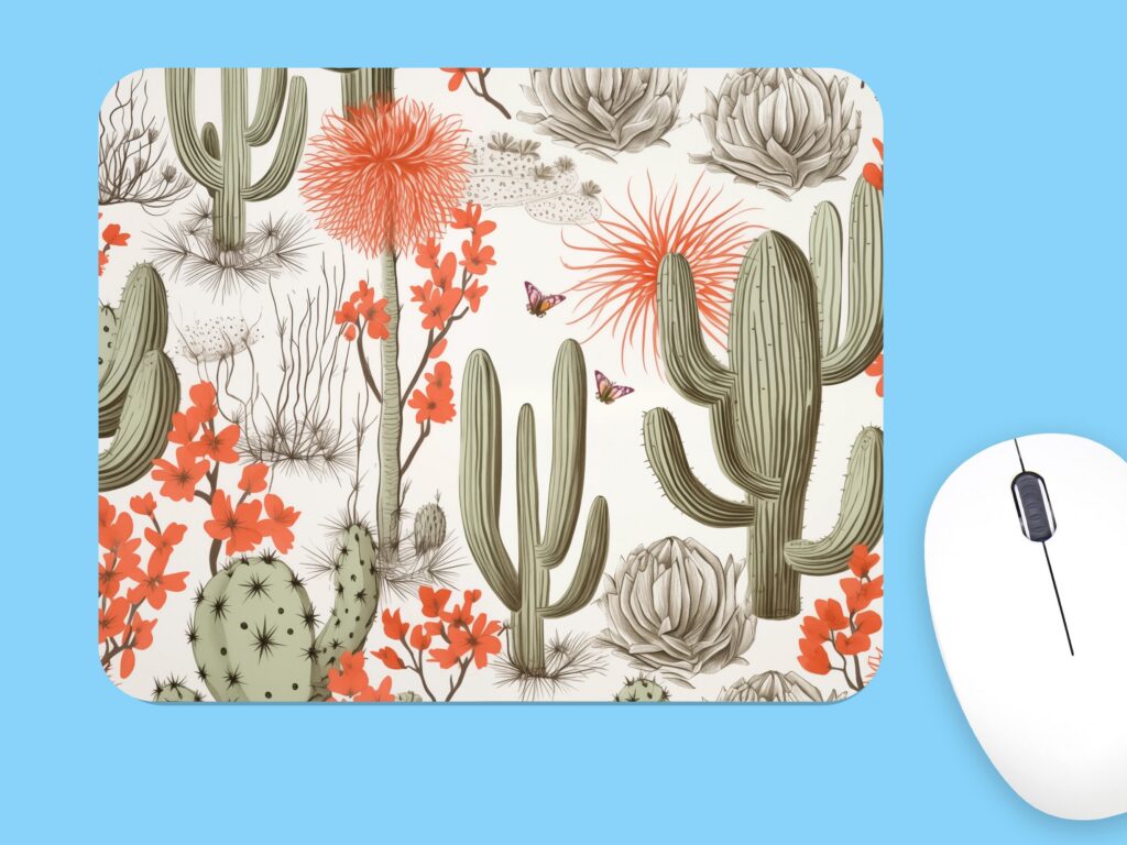 Desert CACTUS MOUSE PAD, Soft Polyester Mousepad, Premium Printing, Long-Lasting Colors, Unique Cactus Design, Thoughtful Gift