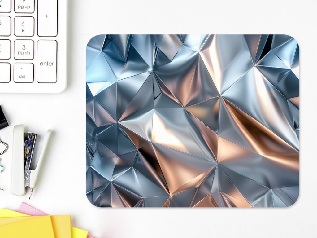 Reflective Metal MOUSE PAD Design, Soft Polyester Mousepad, Premium Printing, Long-Lasting Colors, Unique Metal Design, Thoughtful Gift