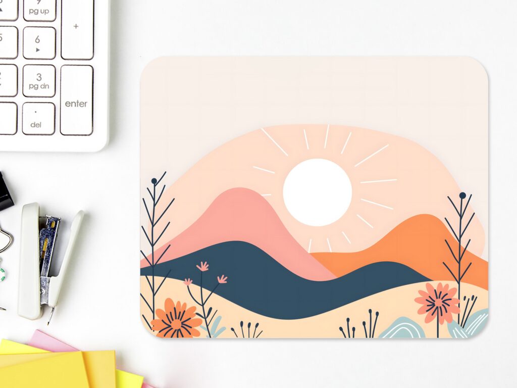 Simple Minimal SUN & MOUNTAINS MOUSEPAD, Soft Polyester Mouse Pad, Premium Printing, Long-Lasting Colors, Unique Design, Thoughtful Gift