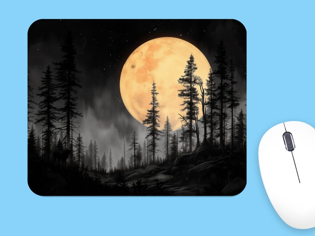 Full MOON Night Forest MOUSE PAD Soft Polyester, Premium Printing, Long-Lasting Colors, Unique Design, Thoughtful Gift, Office gift