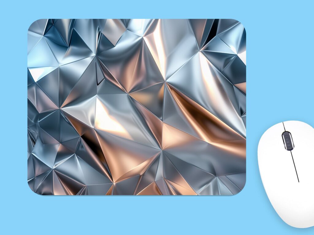Reflective Metal MOUSE PAD Design, Soft Polyester Mousepad, Premium Printing, Long-Lasting Colors, Unique Metal Design, Thoughtful Gift