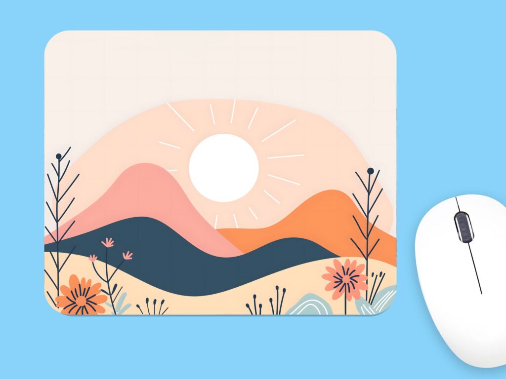 Simple Minimal SUN & MOUNTAINS MOUSEPAD, Soft Polyester Mouse Pad, Premium Printing, Long-Lasting Colors, Unique Design, Thoughtful Gift