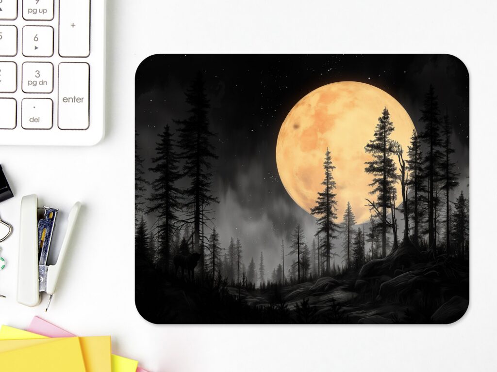 Full MOON Night Forest MOUSE PAD Soft Polyester, Premium Printing, Long-Lasting Colors, Unique Design, Thoughtful Gift, Office gift