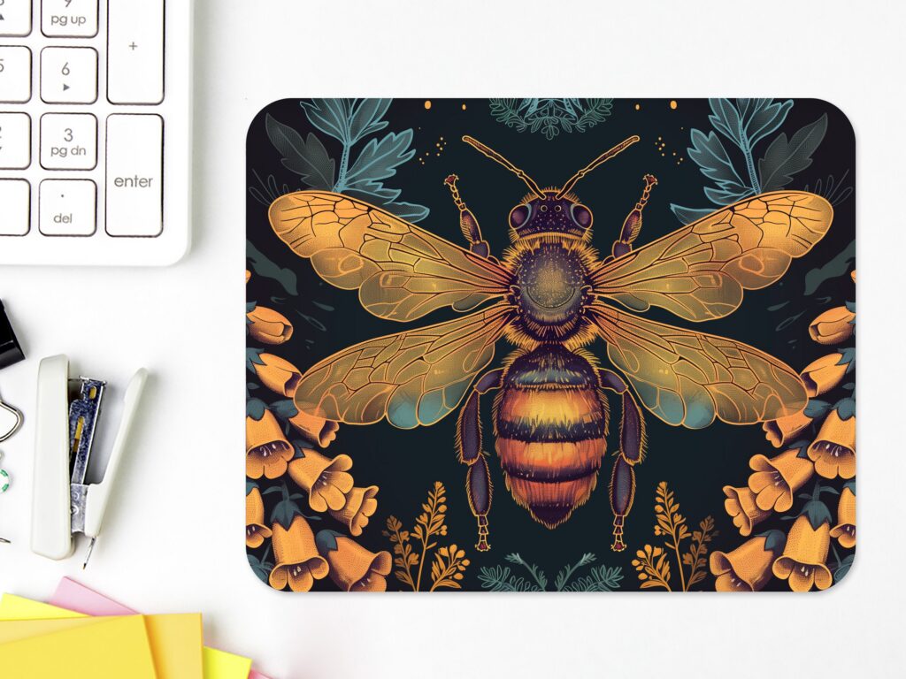 Queen BEE Polyester MOUSE PAD, Premium Printing , Long-Lasting Colors, Bee Mousepad Unique Design, Thoughtful Gift, Office gift