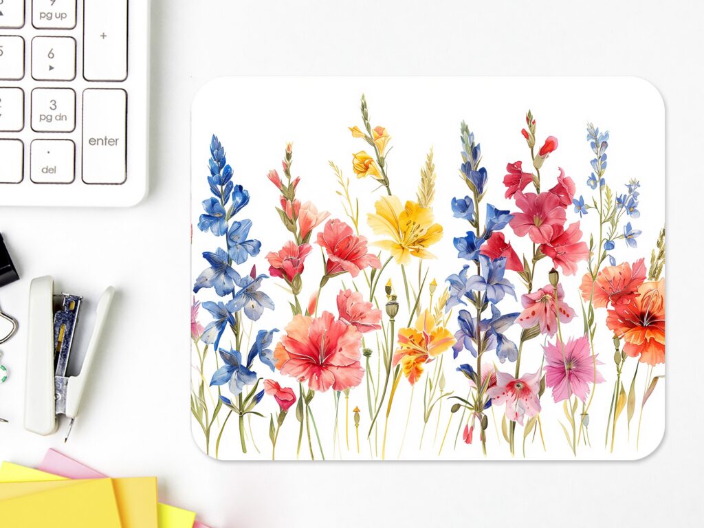 Wildflower Mousepad, Floral Office Decor, Long-Lasting Colors