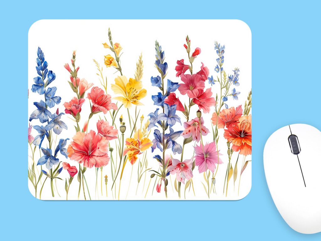 Wildflower Mousepad, Floral Office Decor, Long-Lasting Colors