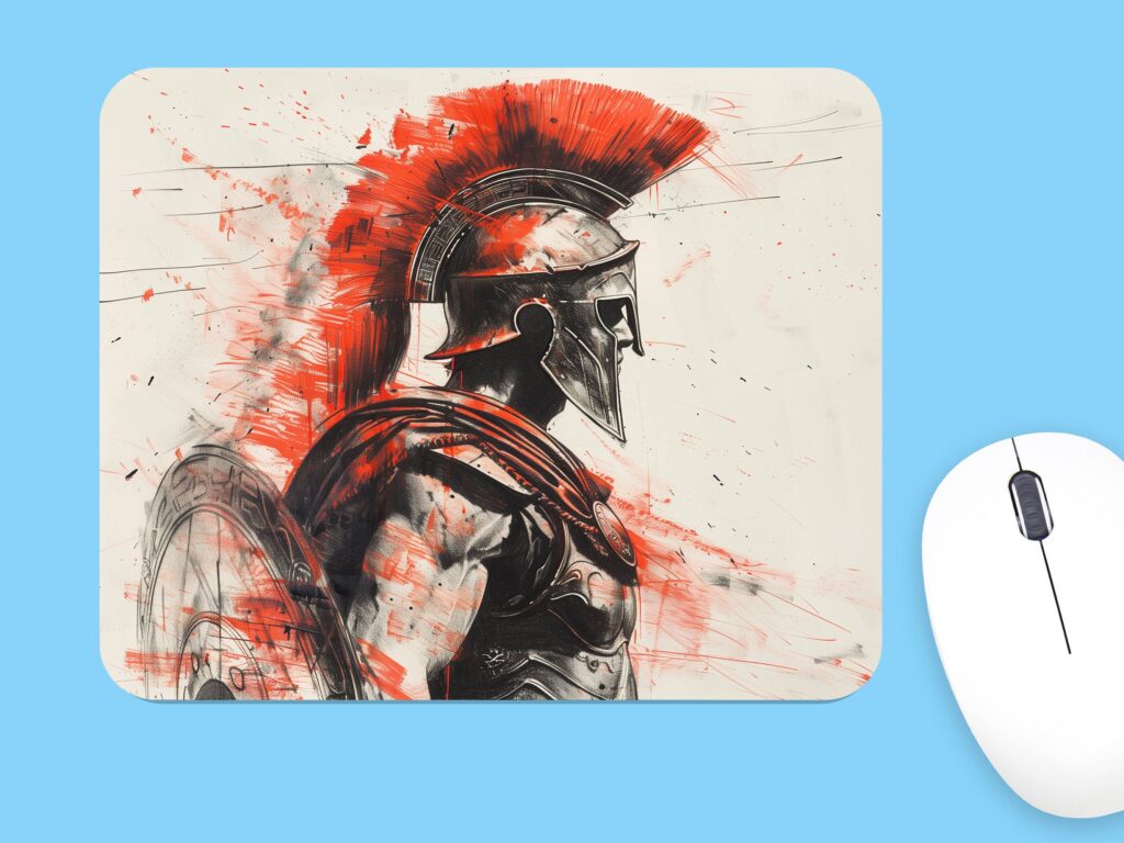 SPARTAN Warrior Drawing MOUSE PAD Soft Polyester, Premium Printing, Long-Lasting Colors, Unique Spartan Design, Thoughtful Gift, Office gift