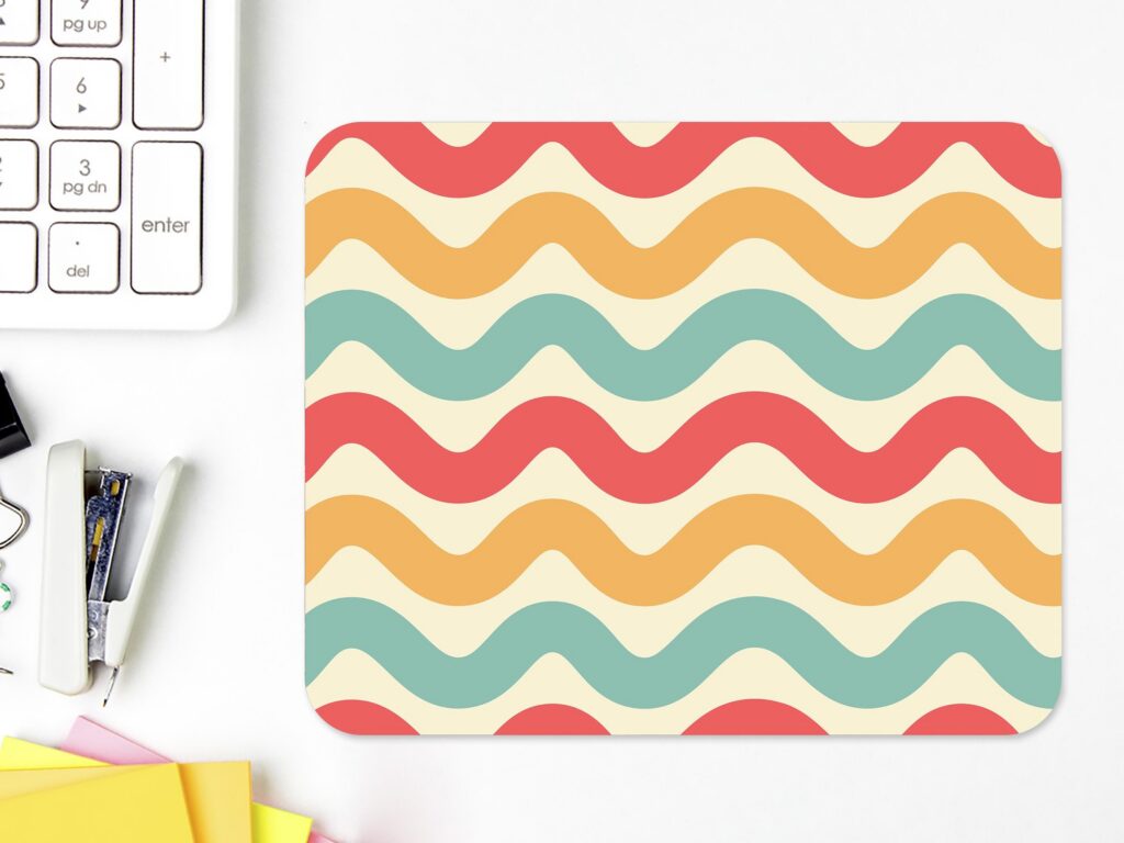 Retro Wavy Mouse Pad, Cute Unique Abstract Waves Mousepad Square Colorful Groovy Aesthetic Desk Mat, Cool Small Mouse Pad