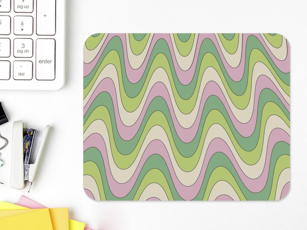 Groovy Psychedelic Wavy Mouse Pad, Unique Cute Abstract Colorful Mousepad Organic Waves Aesthetic Desk Mat, Cool Small Mouse Pad