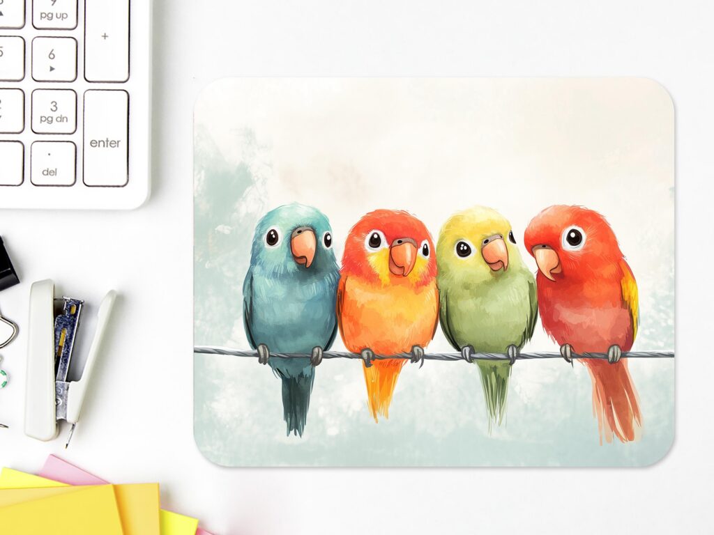 Colorful Cute Parrots MOUSE PAD, Soft Polyester Mousepad, Premium Printing, Long-Lasting Colors, Unique Parrots Design, Thoughtful Gift