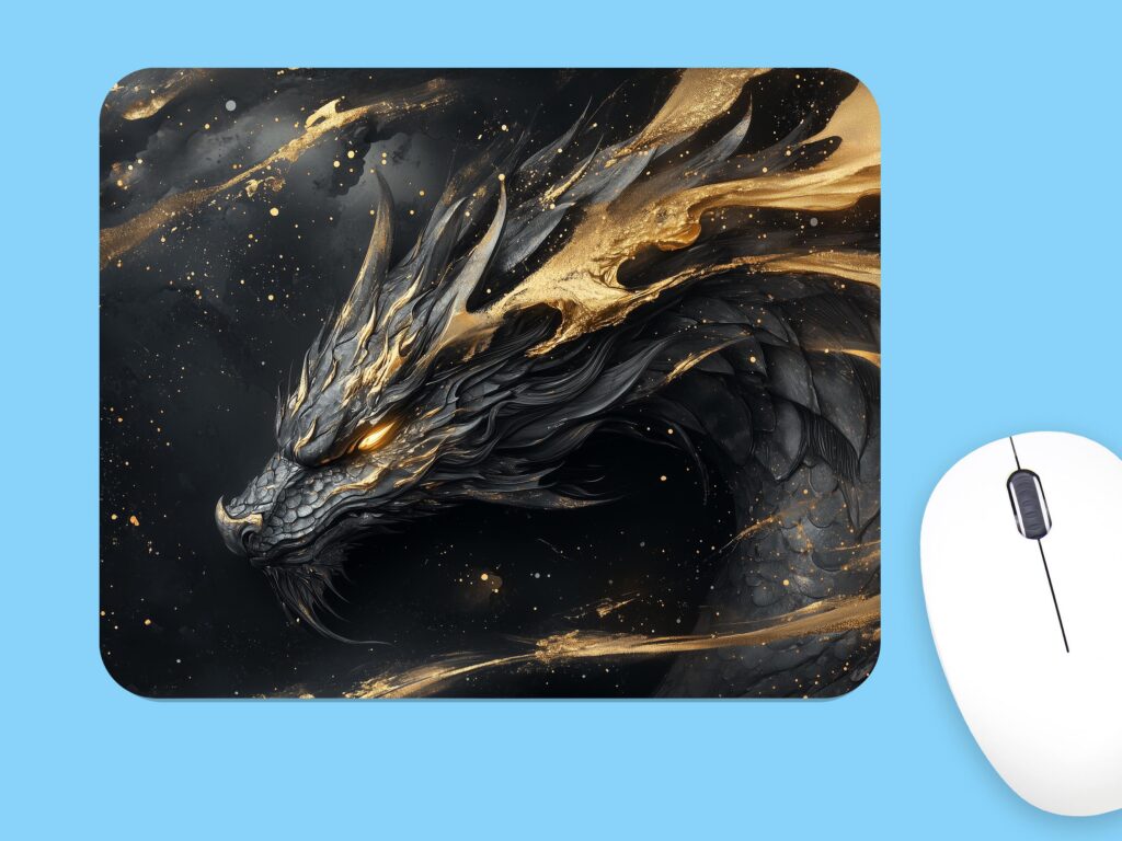 Black and Gold DRAGON MOUSEPAD, Soft Polyester Mouse Pad, Premium Printing, Long-Lasting Colors, Unique Dragon Design, Thoughtful Gift