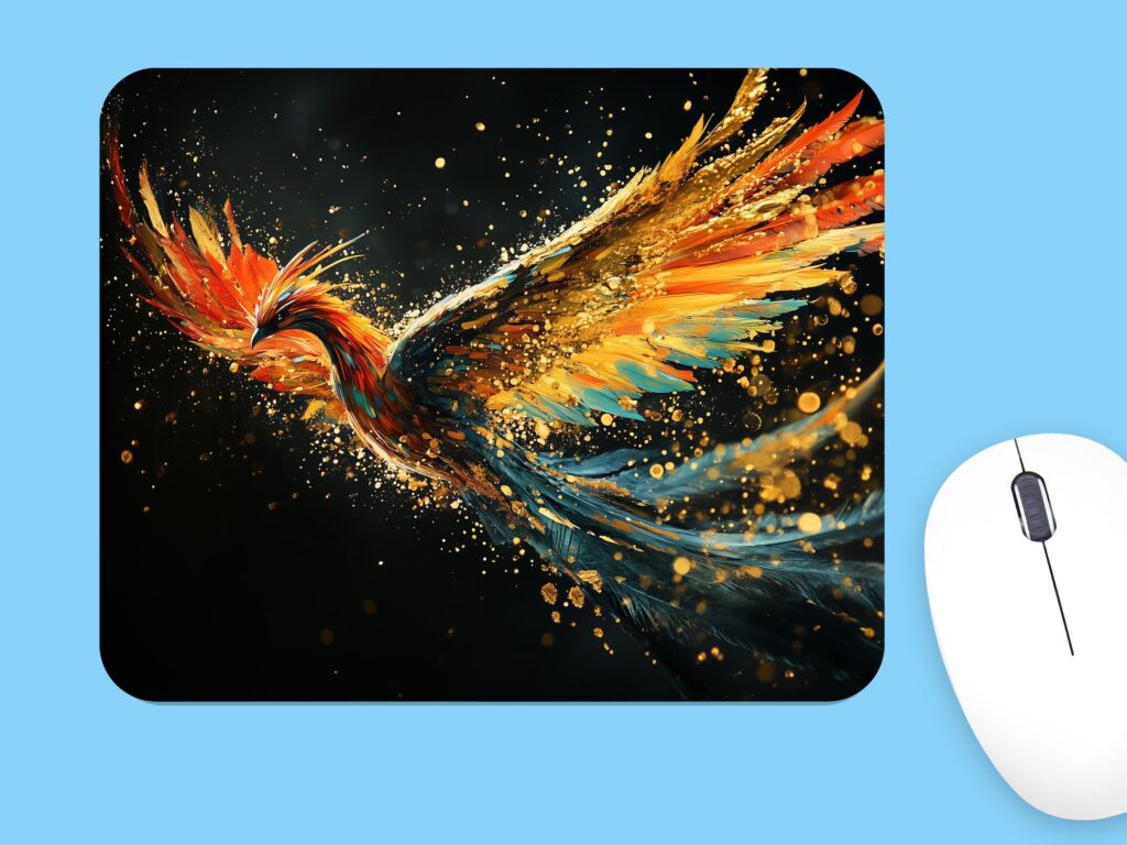 PHOENIX MOUSEPAD, Soft Polyester Mouse Pad, Premium Printing, Long-Lasting Colors, Unique Colorful Phoenix Design, Thoughtful Gift
