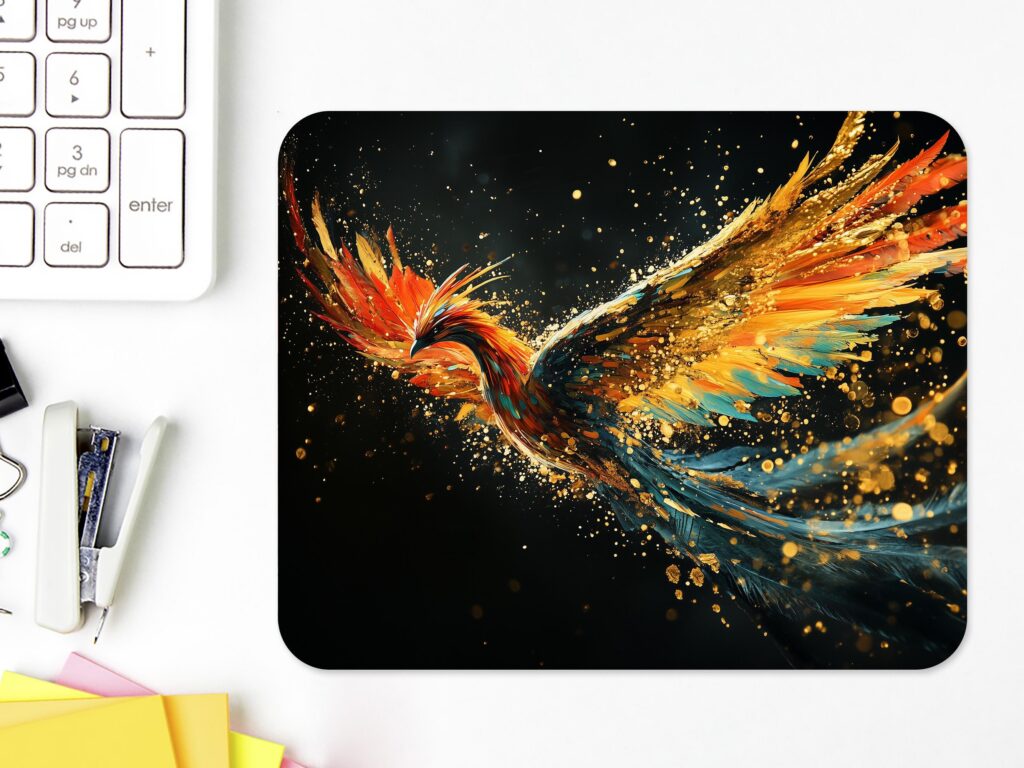 PHOENIX MOUSEPAD, Soft Polyester Mouse Pad, Premium Printing, Long-Lasting Colors, Unique Colorful Phoenix Design, Thoughtful Gift