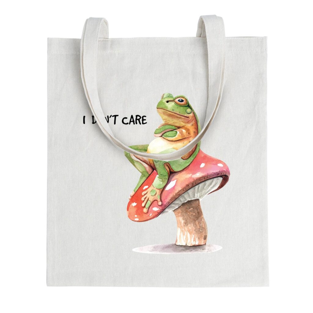Frog on Mushroom tote bag, Sarcastic Totes, Funny Animal Meme Tote Bag, Vintage Sloth Tote Bag, Sloth Gift