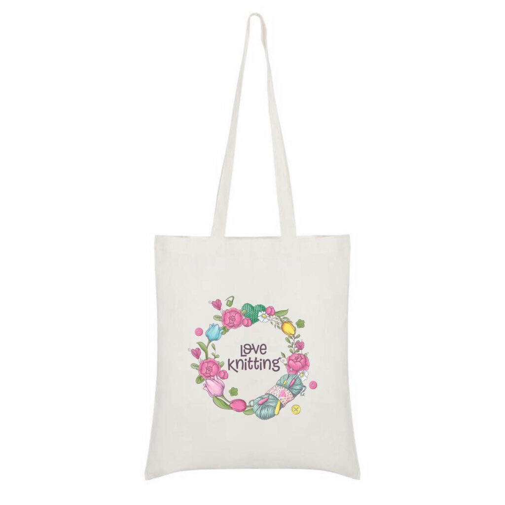 Knitting Lover Canvas Tote Bag. Knitting Tote Bag. Yarn Ball Print Carryall for Crafters. Love Knitting. Shopping Bag.