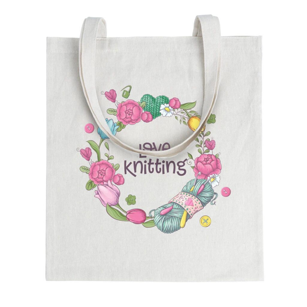 Knitting Lover Canvas Tote Bag. Knitting Tote Bag. Yarn Ball Print Carryall for Crafters. Love Knitting. Shopping Bag.