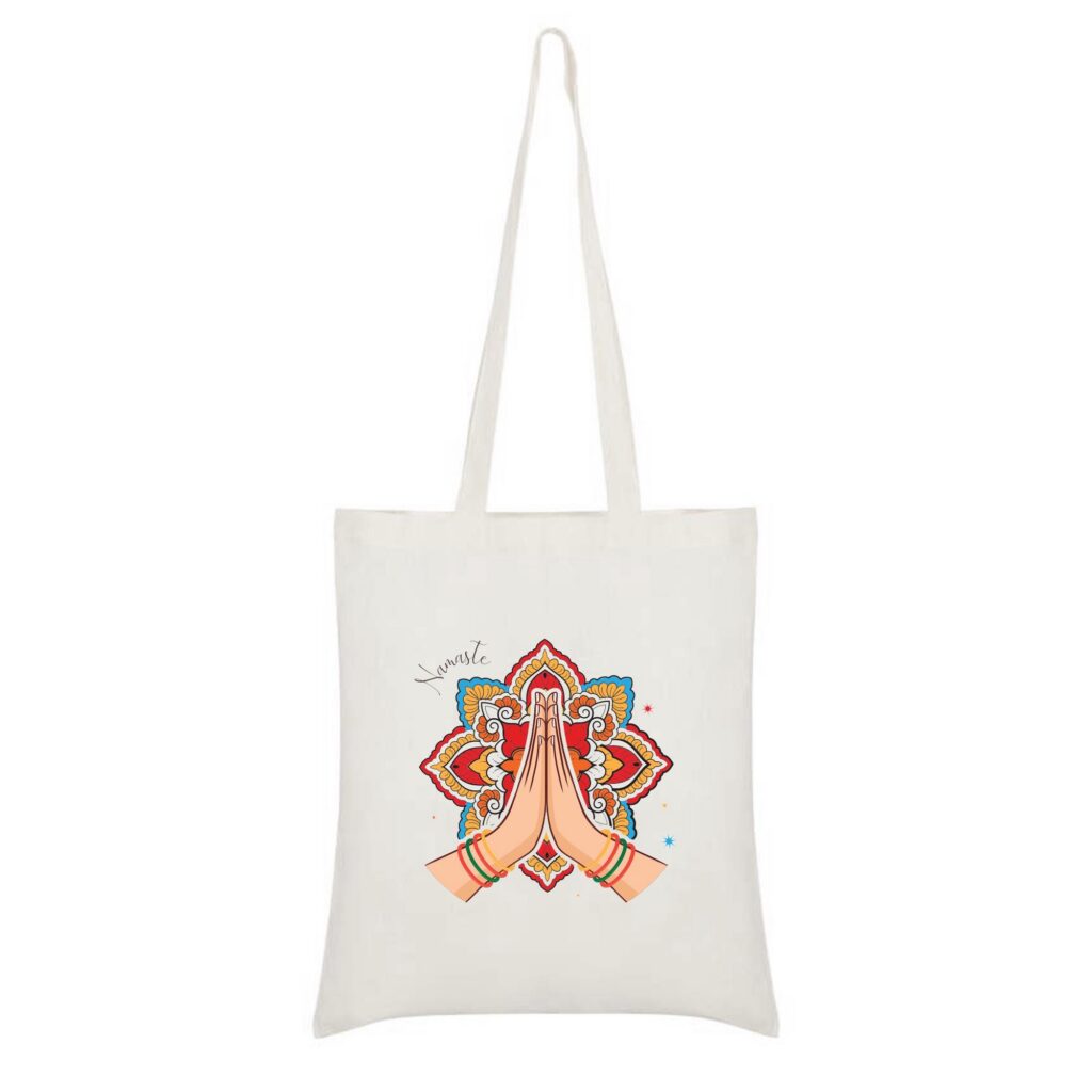 Namaste Tote Bag – Indian Mandala Design, Yoga Lover Gift, Cultural Appreciation Bag, Spiritual Art Tote, Yoga Tote bag, Yoga Lover