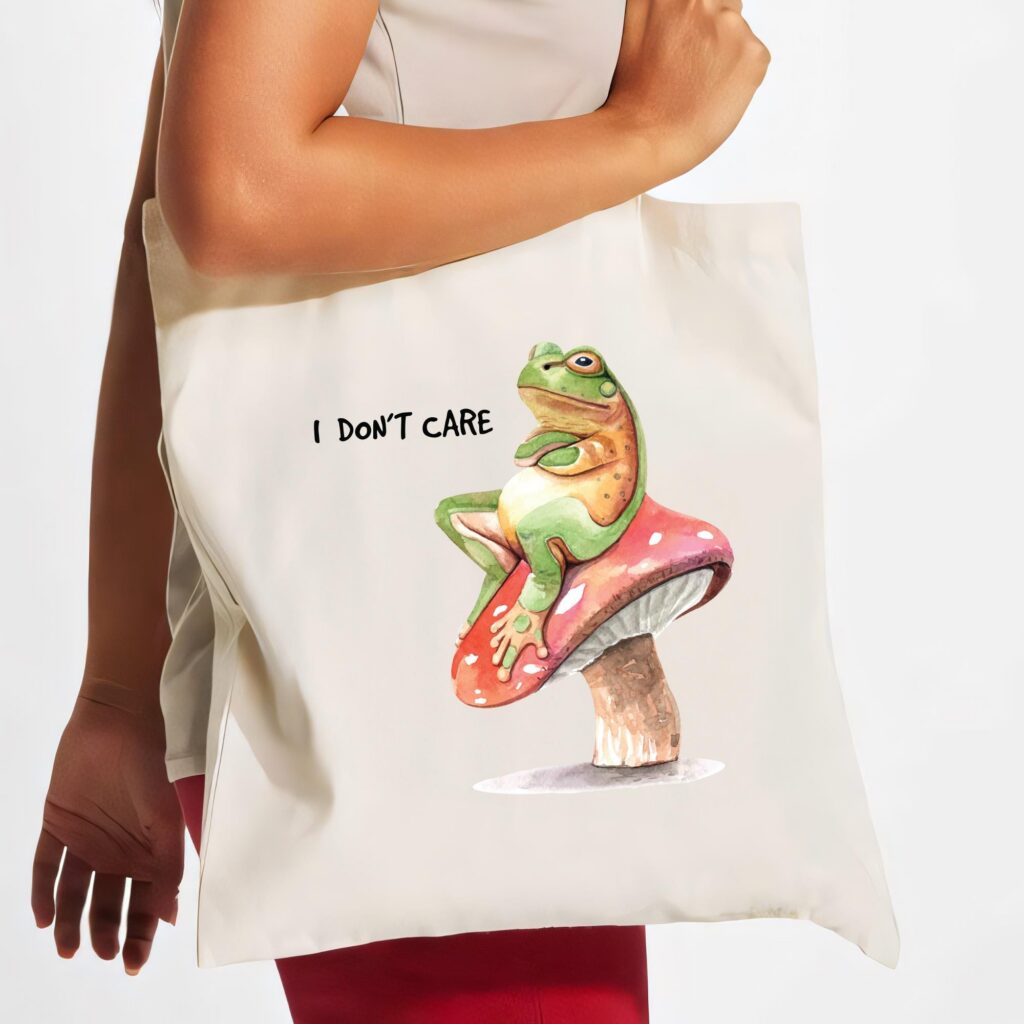 Frog on Mushroom tote bag, Sarcastic Totes, Funny Animal Meme Tote Bag, Vintage Sloth Tote Bag, Sloth Gift