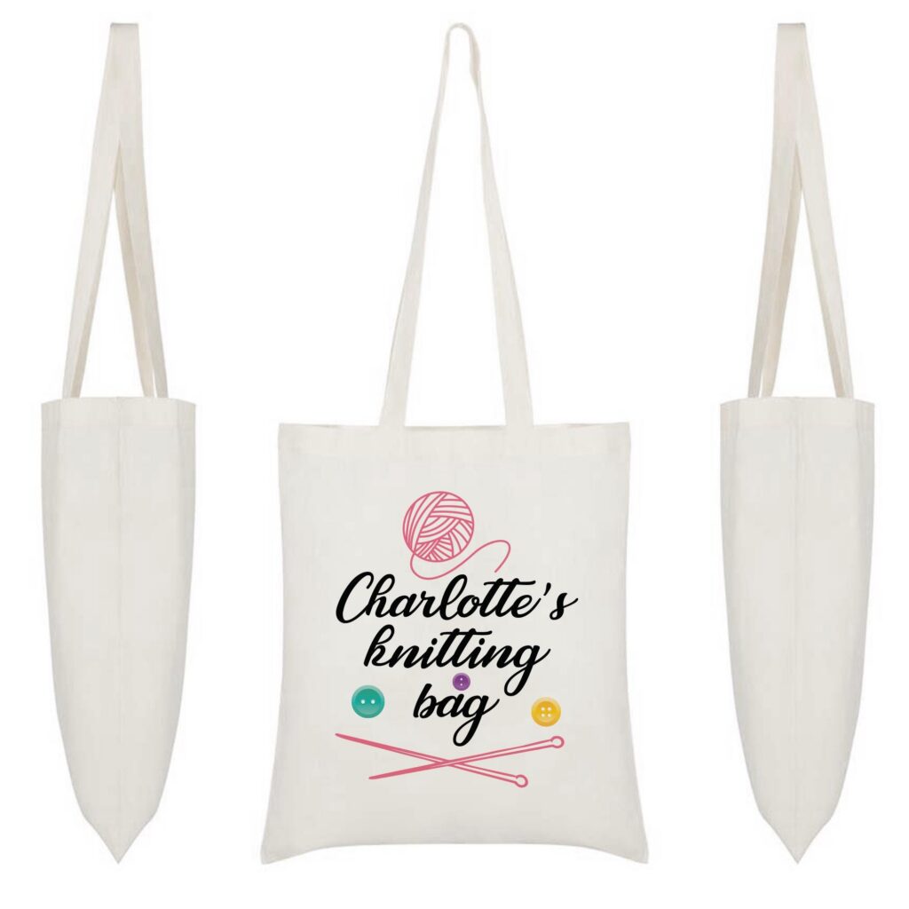 Personalised knitting bag, Personalized gift for knitter with name, Knitting Tote Bag, Knitting Shopping Bag, Nanny, granny, mammie gift