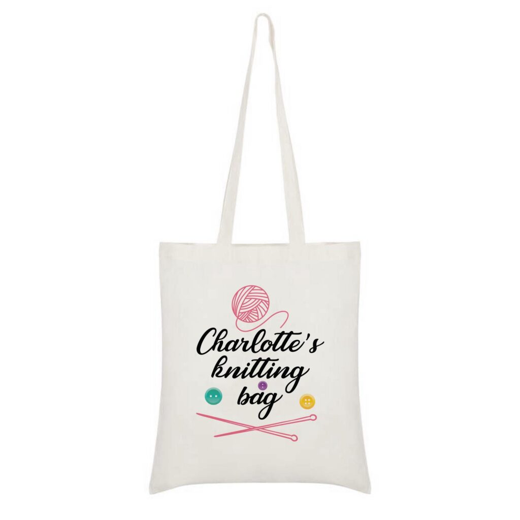 Personalised knitting bag, Personalized gift for knitter with name, Knitting Tote Bag, Knitting Shopping Bag, Nanny, granny, mammie gift