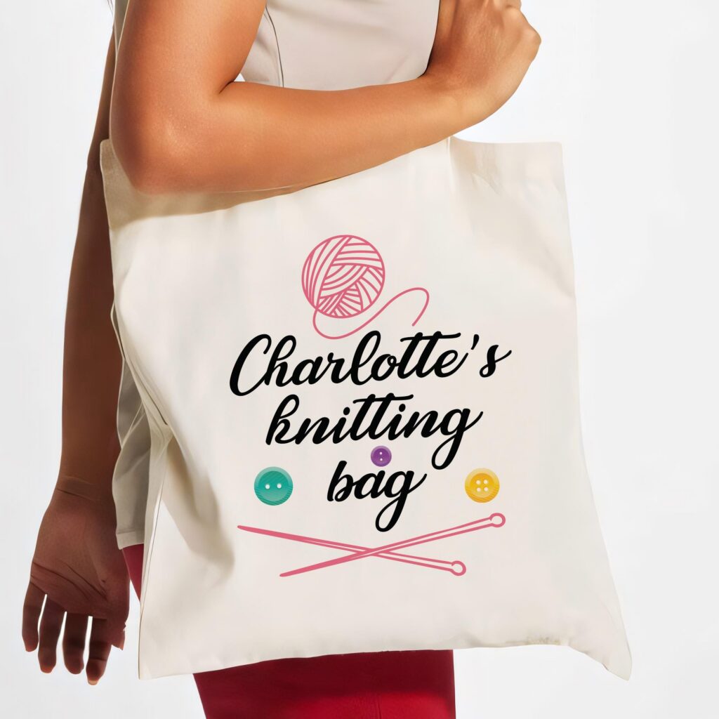Personalised knitting bag, Personalized gift for knitter with name, Knitting Tote Bag, Knitting Shopping Bag, Nanny, granny, mammie gift