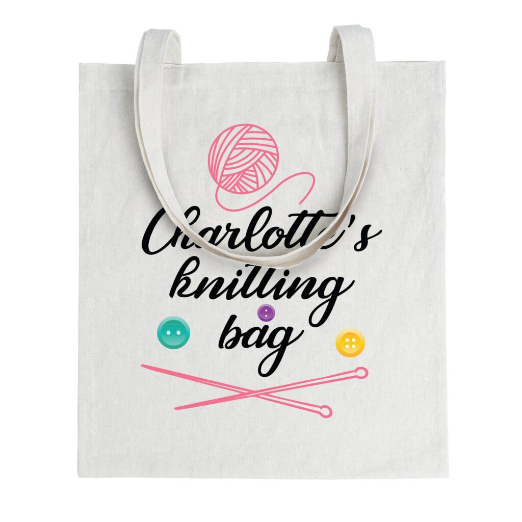 Personalised knitting bag, Personalized gift for knitter with name, Knitting Tote Bag, Knitting Shopping Bag, Nanny, granny, mammie gift